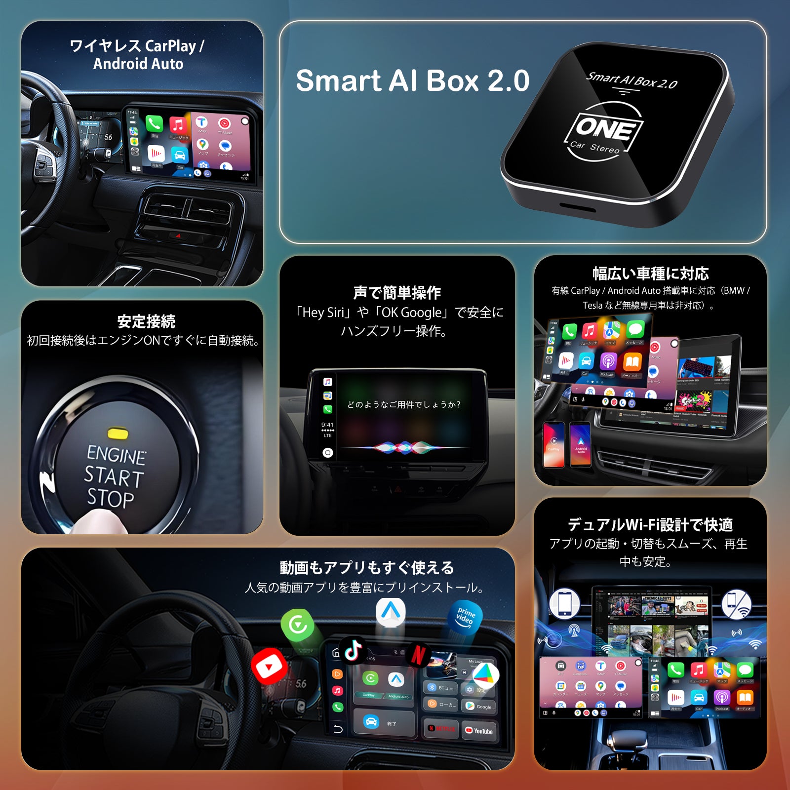 OneCarStereo Smart AI Box2.0ワイヤレスCarPlay Smart AI Box 2.0 – OneCarStereo